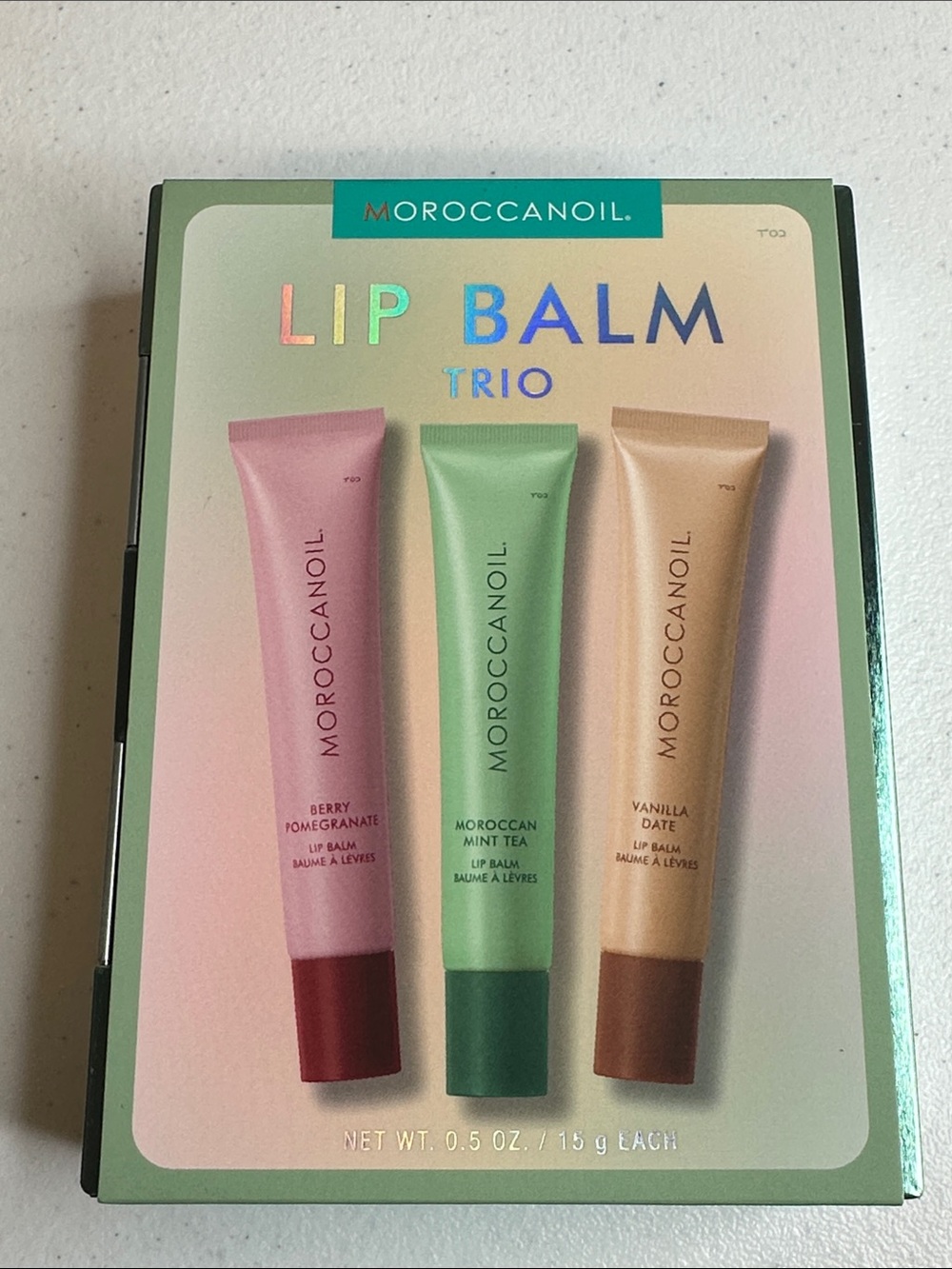 Moroccanoil Lip Balm Trio - Pink, Green, Tan